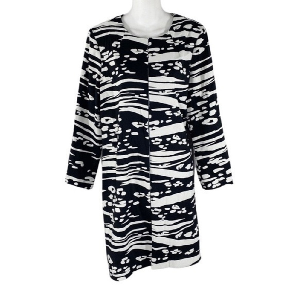 Alfani black beige knit hook front duster over coat jacket L